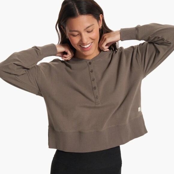 Vuori Tops - Vuori Laguna Henley in Cocoa Heather Long Sleeve Organic Cotton Sweater Women XS